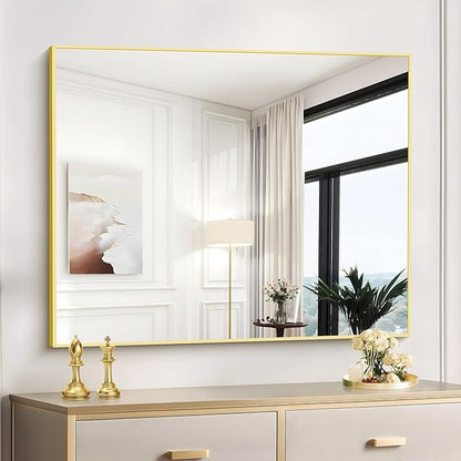 Gold Bathroom Mirror for Wall, 30x36 Inch Rectangle