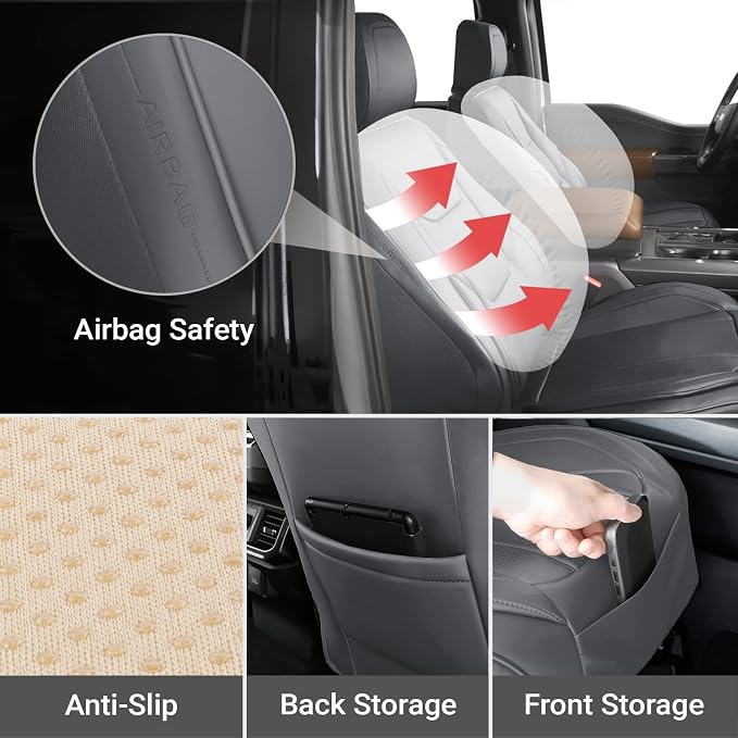 Coverland Custom SUV Car Seat Covers Front Seats for [2016-2026 Hyundai IONIQ 5] - Protector Car Seat Cover Water Resistant Leather Memory Form Back Support Seat Cushion [Front-Dark Gray]