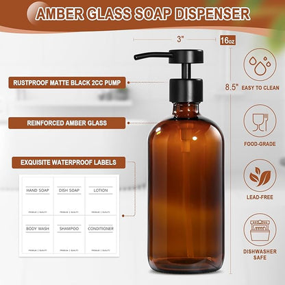 KASUNTING Amber Glass Soap Dispenser