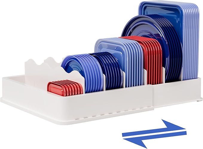 SWOMMOLY Expandable Food Storage Container Lid Organizer, Includes 6 Adjustable