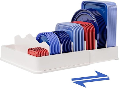 SWOMMOLY Expandable Food Storage Container Lid Organizer, Includes 6 Adjustable