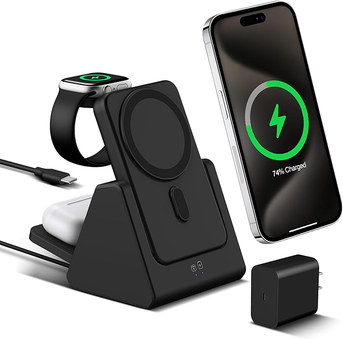 Smtcsl 3-in-1 Wireless Charging Station: Portable 5000mAh Power Bank Charger