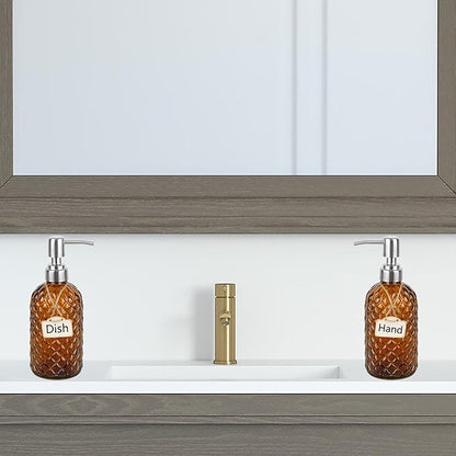 16 oz Diamond Pattern Glass Soap Dispenser, Kitchen and Bathroom Refillable