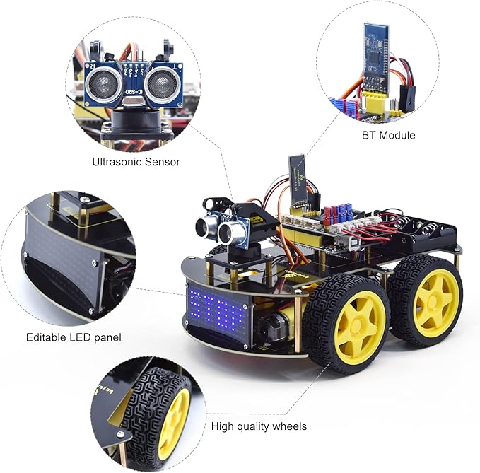 KEYESTUDIO Smart Car Robot,4WD Programmable DIY Starter Kit for Arduino for Uno R3,Electronics Programming Project/STEM Educational/Science Coding Kit for Teens Adults,15+