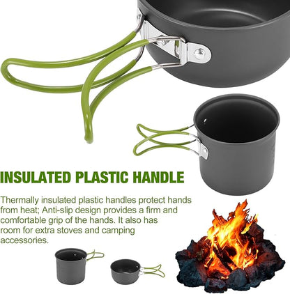 SS SUNSBELL Camping Cooking Set, Non-Stick Camping Pot and Pan Set, Portable Camping Cookware with Foldable Cutlery, 1-2 People Multifunctional Outdoor Cooking Equipment for Hiking, Picnicking