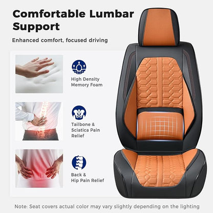 Huidasource Front Car Seat Covers, Full Coverage Luxury Nappa Leather Automotive Seat Covers Front Seat with Lumbar Support Fit for Most Cars SUV Trucks, Black & Brown