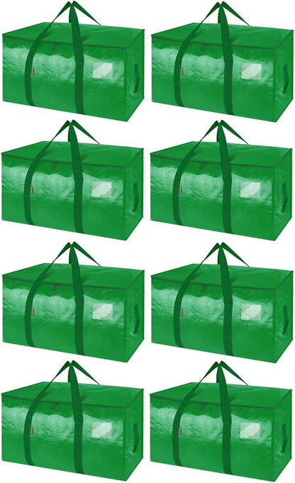 BALEINE 8-Pack Oversized Moving Bags with Reinforced Handles, Heavy-Duty Storage Tote for Clothes, Moving Supplies (Light Green, 8-Pack)