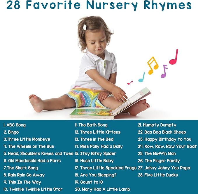 LEARNING BUGS Nursery Rhymes – Sing Along with 28 Favorite Nursery Rhymes, Musical Books for Toddlers, 28-Button Music Book, Musical Toys for Toddlers 1-3
