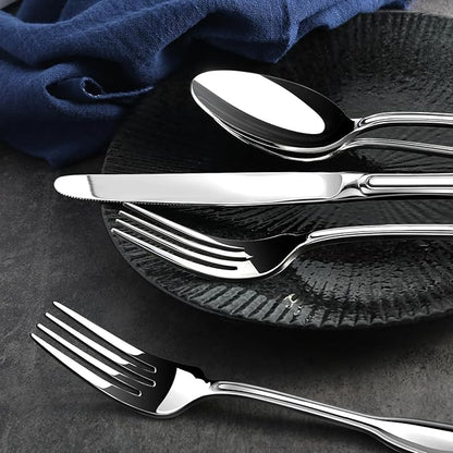 Silverware Set for 8, Stainless Steel Cutlery Set with Wide Handles, Mirror Polished Utensils Heavy Duty Spoons and Forks Set, Dishwasher Safe (Silver, 40 Pieces for 8)