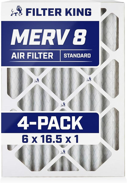 Filter King 6x16.5x1 Air Filter | 4-PACK | MERV 8 HVAC Pleated A/C Furnace