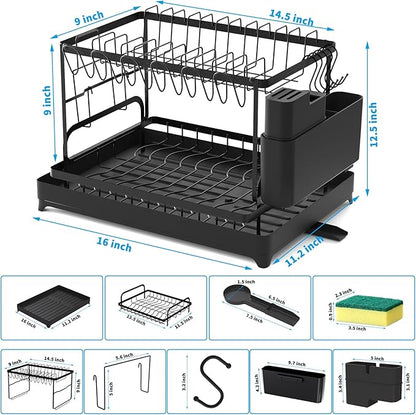 XLMYS Dish Drying Rack, 2 Tier Large Dish Drying Rack