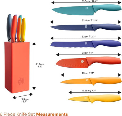 MasterChef Knife Block Set of 6 Kitchen Knives, Extra Sharp Stainless Steel