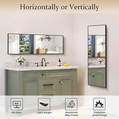Black Bathroom Mirror for Wall, 16x48 Inch Rectangle Mirror