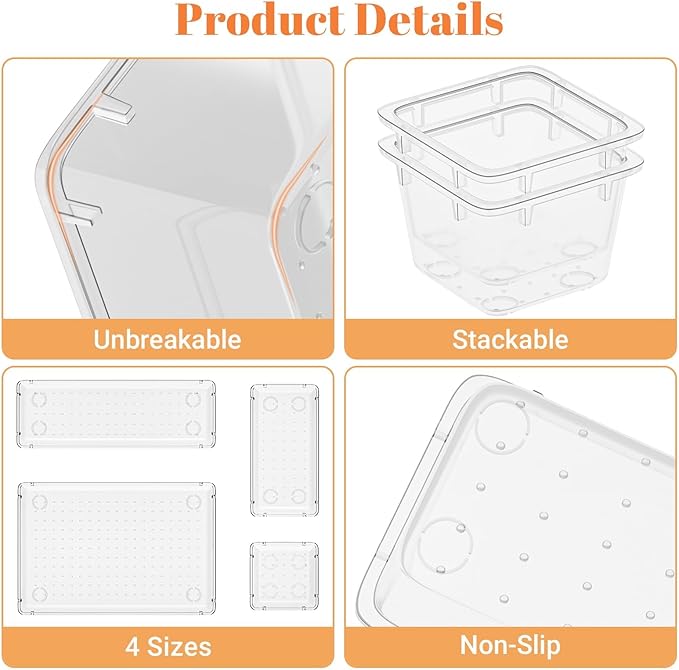 SpaceHacks 15 PCS Clear Plastic Drawer Organizer Set, 4-Size Acrylic Drawer