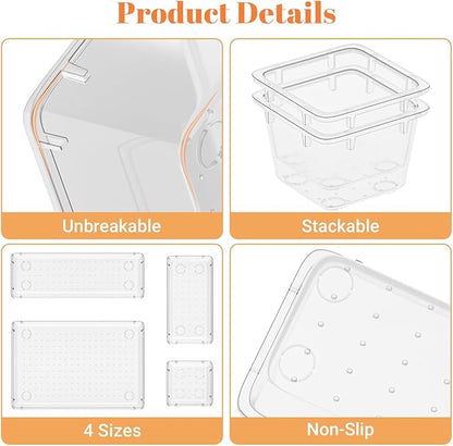 SpaceHacks 15 PCS Clear Plastic Drawer Organizer Set, 4-Size Acrylic Drawer