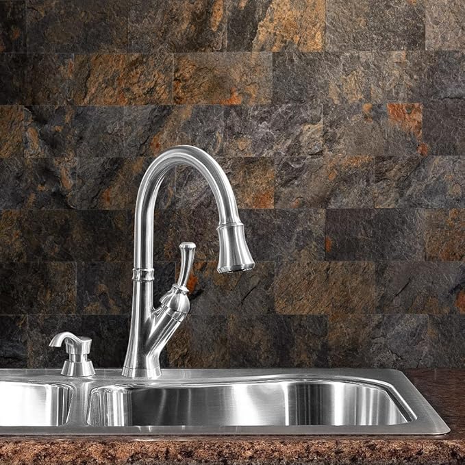 AULIGET 100 Piece Rust Slate Peel and Stick Backsplash Wall Tiles, Laundry Room
