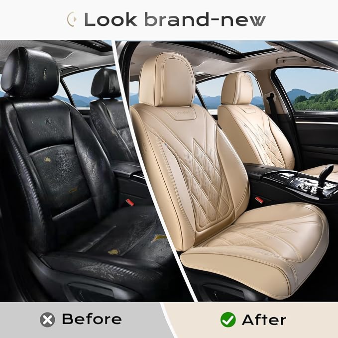 Coverado Car Seat Covers Full Set, Seat Covers for Cars, Front Seat Covers and Back Seat Cover Waterproof Leather Automotive Seat Cover, Universal Car Interior Protectors Cushion for Most Cars