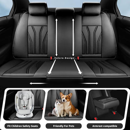 Fit Gladiator Car Seat Covers for Jeep Gladiator 2020-2025 2026 -Full Set Premium Leather, Waterproof & Breathable，All-Weather Seat Cushion Protecto & Airbag Compatible, 5 Seats All Black