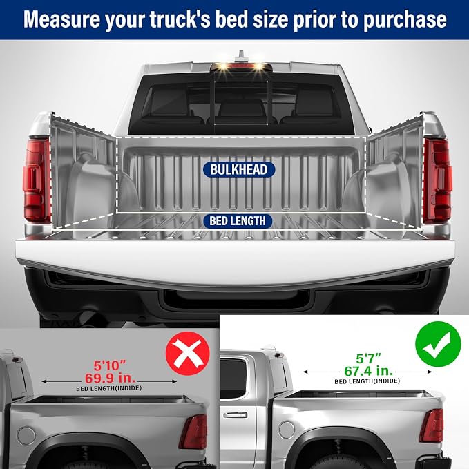 FRP Hard Tri-fold Tonneau Cover Fold Truck Bed Covers Compatible with 2009-2026 Dodge Ram 1500 & 2500 5' 7" Bed Without Ram Box (67.4")