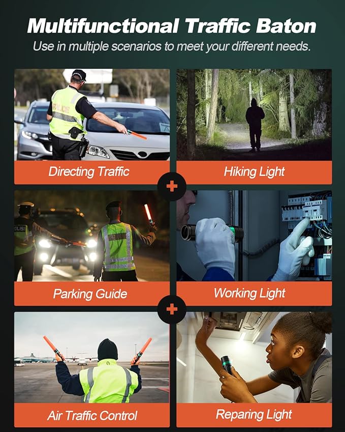 RoadHero 10 Pieces 11 Inch Traffic Wand with Strobe Modes LED Safety Signal Flashlight Wand with Wrist Strap and Side Clip for Traffic Control, Parking, Using 3 AAA Batteries, Batteries Not Included