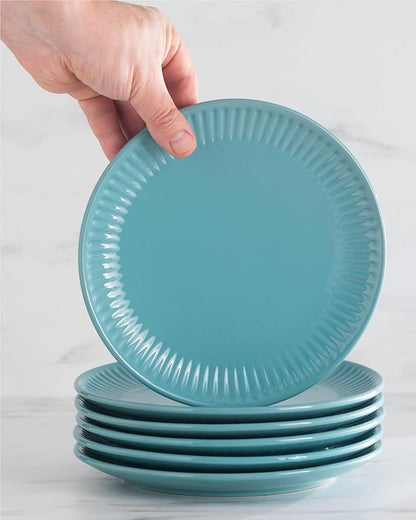 Stoneware Dinnerware Set for 8 People HYGGE 32-Piece - Elegant Scandi Design - Premium Dish Set - Bowl and Plate Set - Tableware for 8 People in a Ribbed Design - Pure Living in Green
