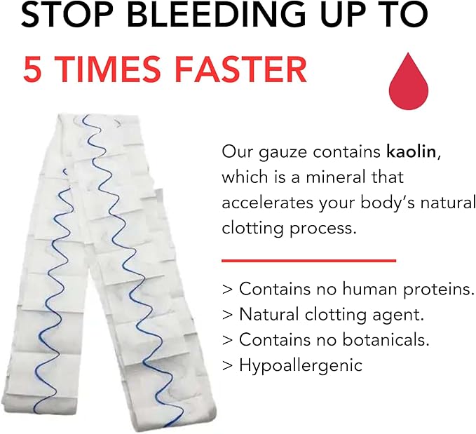 First Aid Advanced Quick Clotting Combat - Flexible Hemostatic - Stop The Bleed kit Faster Wound Packing with Quick Clotting Medical - Survival Kit Supplies - 3" x 12.5' (CT-GAUZE2)