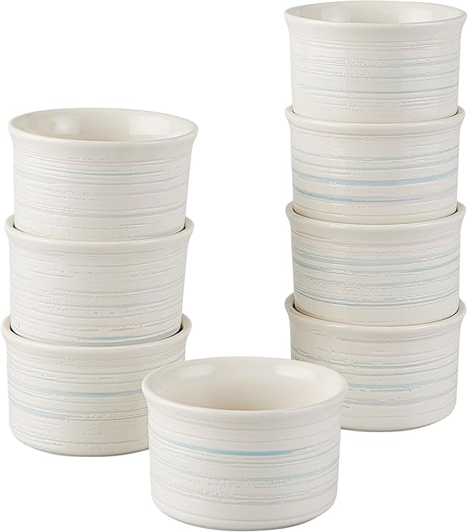Pyrex 8-Piece, 6oz Ceramic Ramekin Bakeware Set, Nonstick Souffle Oven Pans