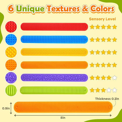 Sensory Fidget Toys for Kids: Textured Silicone Slap Bracelets 6 Pack, Stress Fidgets for Anxiety Autism ADHD, Wearable Sensory Toys for Adults Office Desk, Calm Down Travel Airplane Toys