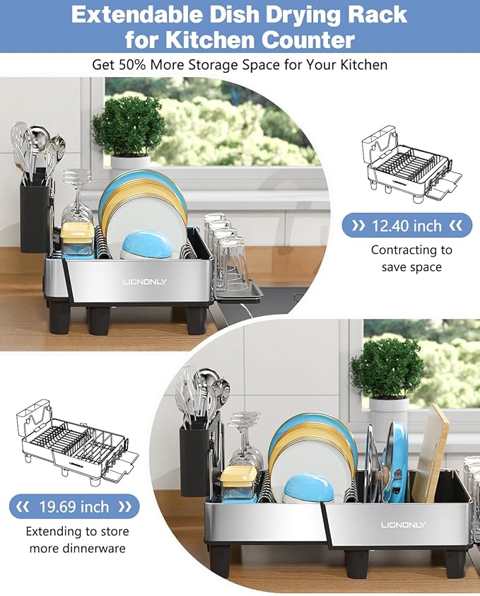 Dish Drying Rack, 304 Stainless Steel Exendable Dish Rack