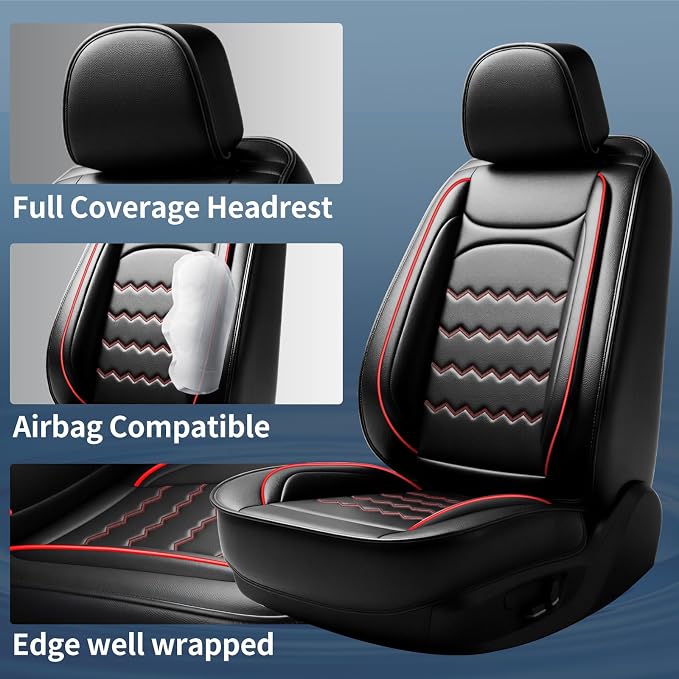 Escape Car Seat Covers Fit for Ford Escape 2001-2026, Premium Full Coverage Leather Automotive Seat Protectors, All Seasons Waterproof Breathable, Airbag Compatible (2 Front Seats, Red Black)