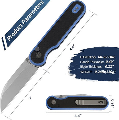 FINTISO Pocket Knife, 3" 14C28N Blade EDC Knife with G10 Handle, Folding Knife with Pocket Clip for Outdoor Camping, Hunting, Hiking, Survival, Parrot Series