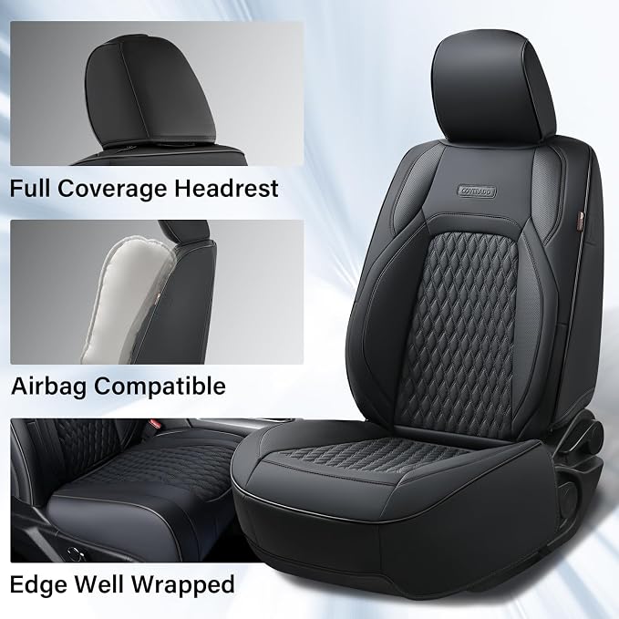 Coverado Seat Covers Dodge RAM 1500, Waterproof Leatherette Seat Covers for Car Compatible with 2009-2018 Dodge Ram 1500, 2010-2024 Ram 2500 3500 Dodge RAM Trucks, Curved Front/Black