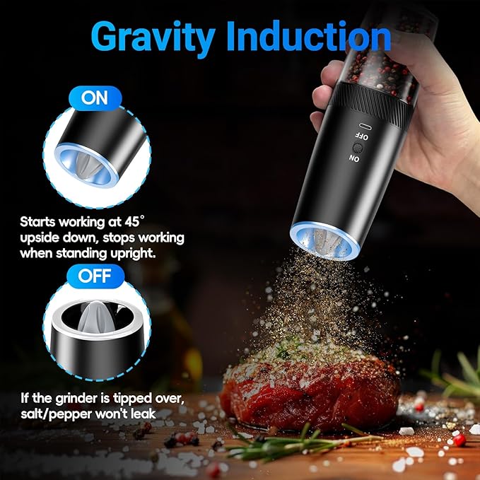 MealHelper Rechargeable Gravity Electric Salt and Pepper Grinder Set