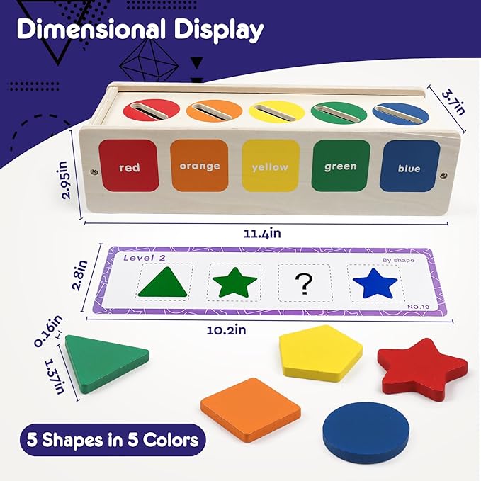 Wooden Sorting Toys Montessori Color & Shape Sorter Class Activity Toddlers Fine Motor Game for Colors and Shapes Recognition, X-mas Stocking stuffers New Year Gifts for 2-5 Year Old Boys and Girls