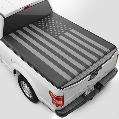 American Flag Truck Tonneau Cover for Ford F-250 F-350 Super Duty 2017-2026 / F-350 with 6.8 ft Bed Length, All-Weather Soft Tri-Fold Truck Bed Cover for Truck Black/Gray Flag
