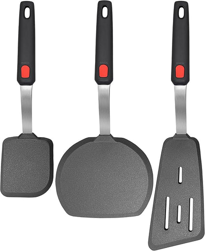 Set of 3, Silicone Spatula Turner,600°F Heat Resistant Cooking Spatulas for Nonstick Cookware, Large Kitchen Utensils BPA Free Rubber Spatula Set for Egg, Pancake, Fish, Burger