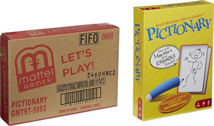 Mattel Games Pictionary Family Board Game for Kids, Adults and Game Night for 2 Teams with Erasable Markers, Boards and Sand Timer