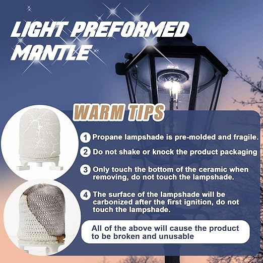 6 Pcs Gas Light Preformed Mantle Gas Lamp Mantles Gaslight Mantles Pre Formed Gas Light Mantel for Indoor Outdoor Gas Lights, White