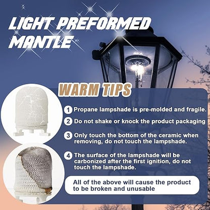 6 Pcs Gas Light Preformed Mantle Gas Lamp Mantles Gaslight Mantles Pre Formed Gas Light Mantel for Indoor Outdoor Gas Lights, White