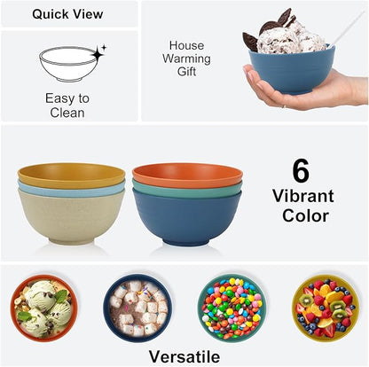 Unbreakable Wheat Straw Bowls for Kids, 10 oz Snack Bowls Set of 6, Small Handy Bowls Set for Snack, Dessert and Appetizer,Multi Color