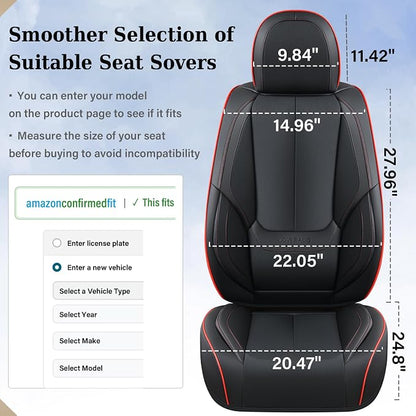 Coverado Car Seat Covers Full Set, Seat Covers for Cars, Black Car Seat Protector Waterproof, Nappa Leather Car Seat Cushion, Car Seat Covers Front Seats and Back Fit for Most Cars