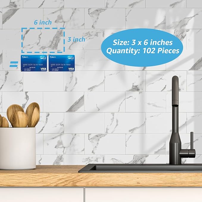Art3d 102-Piece Faux Stone Peel and Stick Backsplash Tile, Waterproof Thick PVC