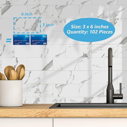 Art3d 102-Piece Faux Stone Peel and Stick Backsplash Tile, Waterproof Thick PVC