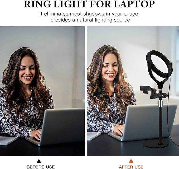 8 inch Desk Ring Light with Stand, Adjustable Computer Circle Light