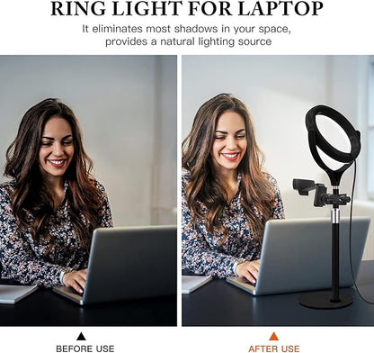 8 inch Desk Ring Light with Stand, Adjustable Computer Circle Light