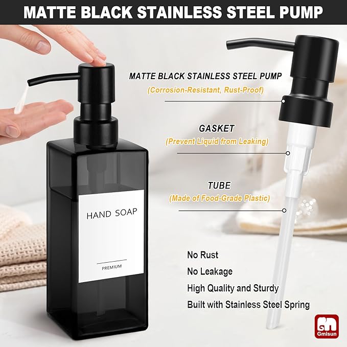 GMISUN Black Glass Soap Dispenser, Hand Soap Dispenser