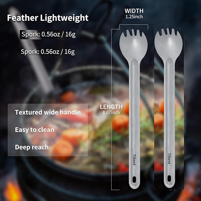 Titanium Spork Long Handle, 8.7" Camping Spork, Backpacking Spoon, Ultra Lightweight Camping Utensil for Backpacking, Hiking, Travel