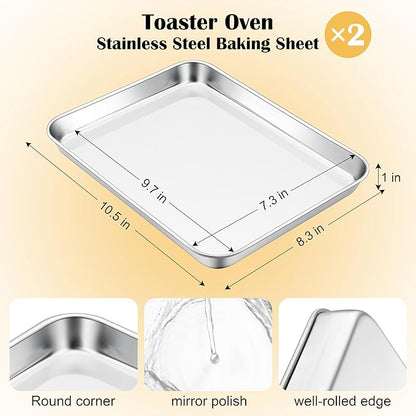 E-far Small Baking Sheet Set of 2, 10.5”x8.3” Stainless Steel Cookie Sheets Pans