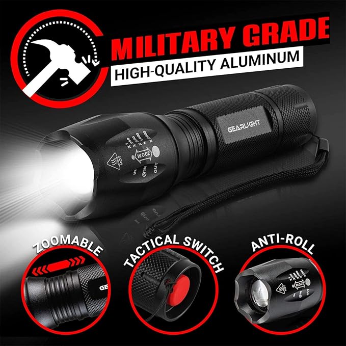 GearLight LED Flashlights - Mini Camping Flashlights with High Lumens, 5 Modes, Zoomable Beam - Bright and Versatile Flash Light for Outdoor and Home Use - S1000-2 Pack, (Batteries Not Included)