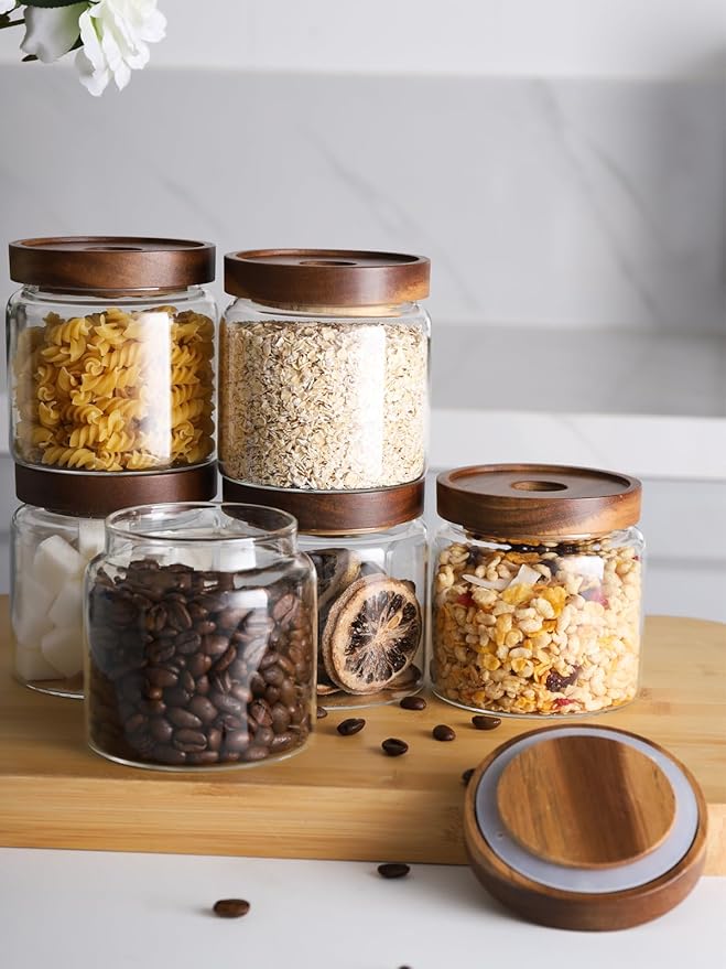 Kanwone Glass Storage Jars Set of 6, 17 Ounce Airtight Food Storage Containers